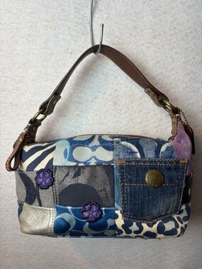 Vintage Coach Denim Patchwork Mini Shoulder Bag Purse Y2K Rare Small Hobo